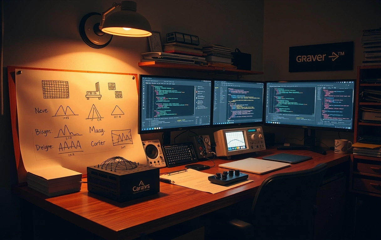The Playtaro studio interior: a creative workbench with prototypes and code.