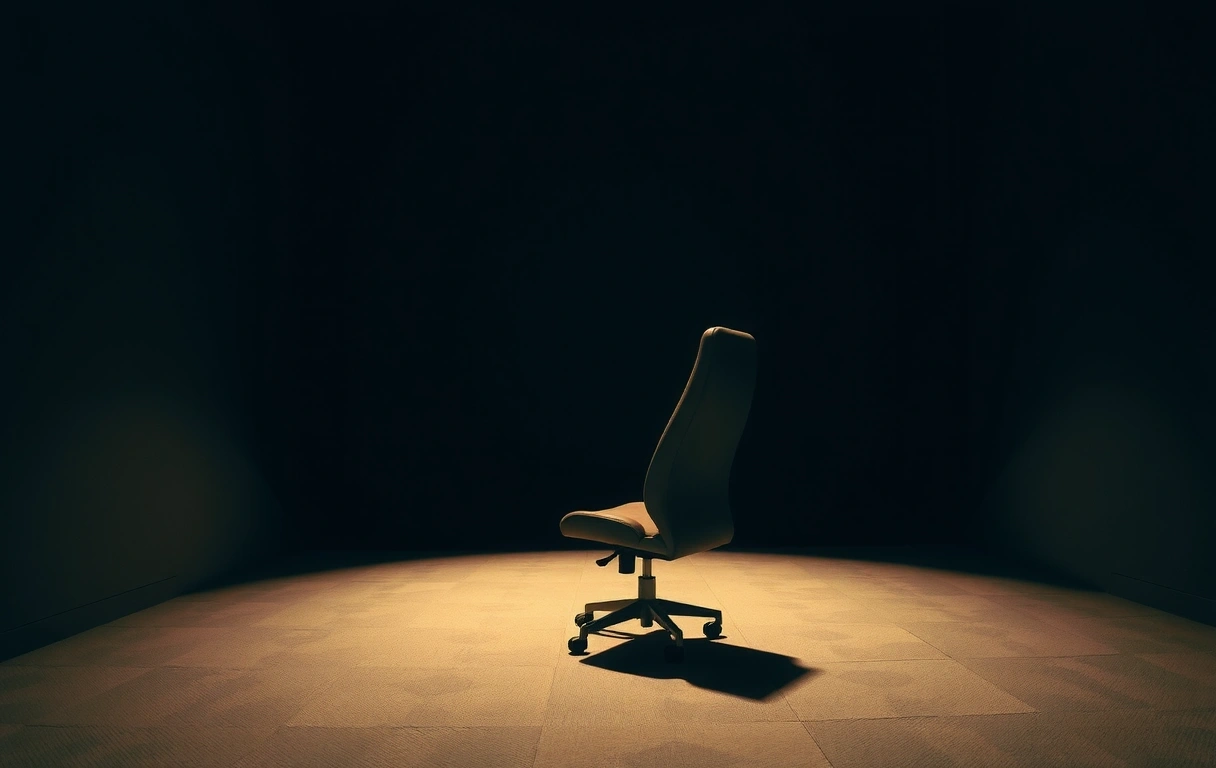 An empty gaming chair spotlighted in a dark studio, symbolizing the player's space.